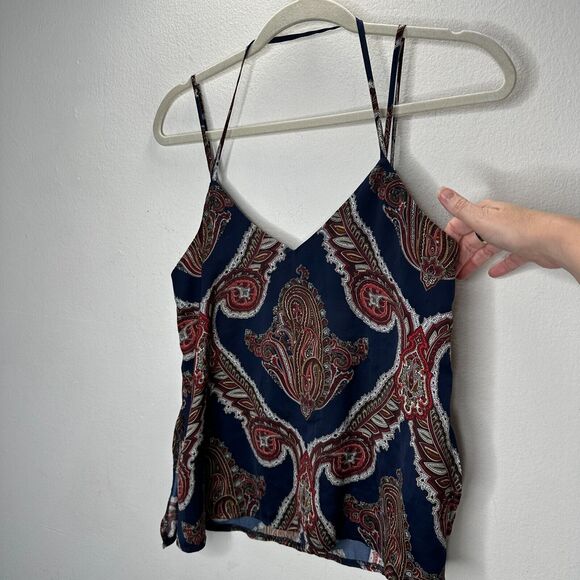 Missguided Blue Red and White Paisley Design VNeck Strappy V-Back Flowy Blouse 6 - Picture 4 of 11